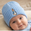 KW118: Baby Embroidered Blue Bunny Rabbit Knitted Hat (Newborn -3 Months)